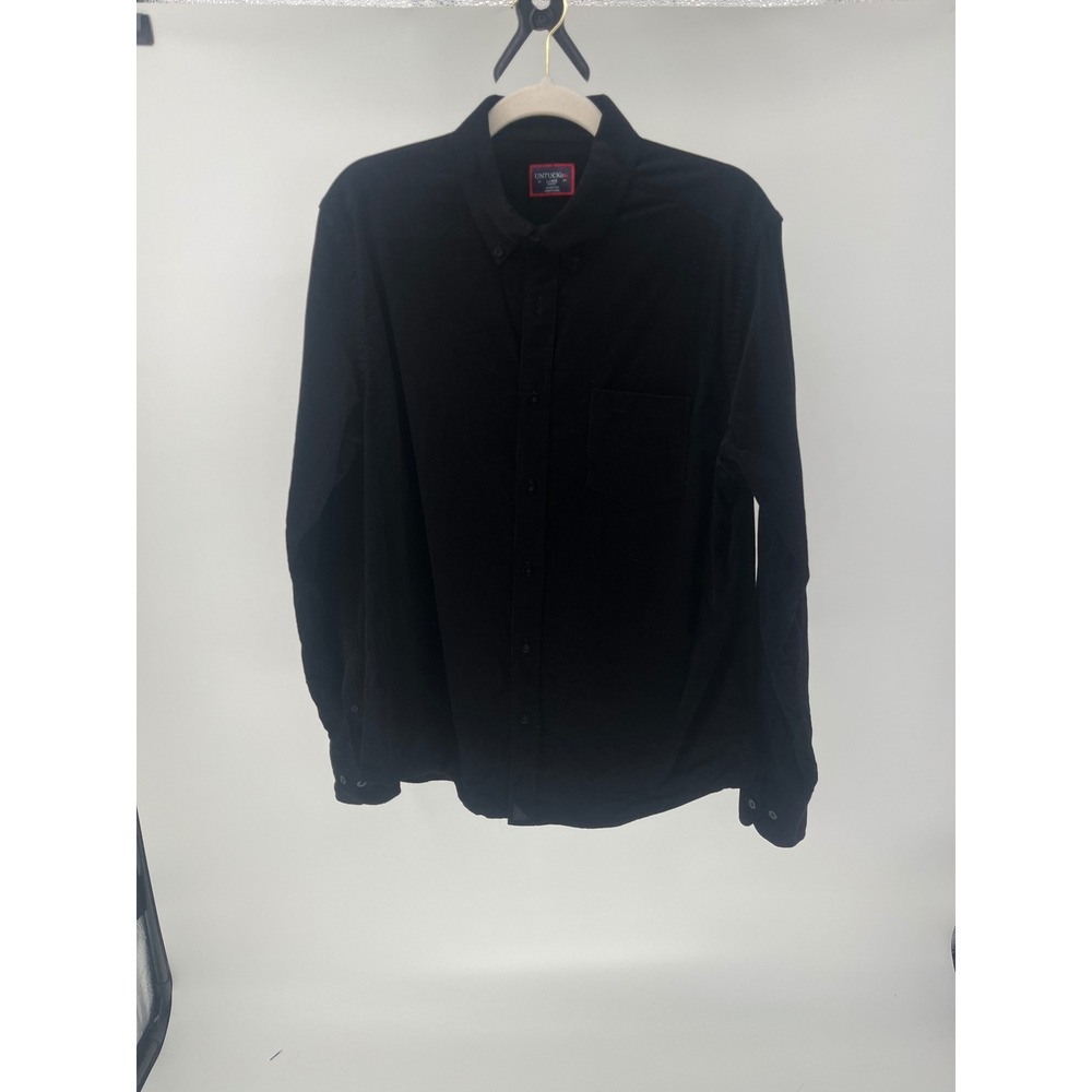 UNTUCKit Mens Large Slim Fit Black Corduroy Long Sleeve Button Down Shirt